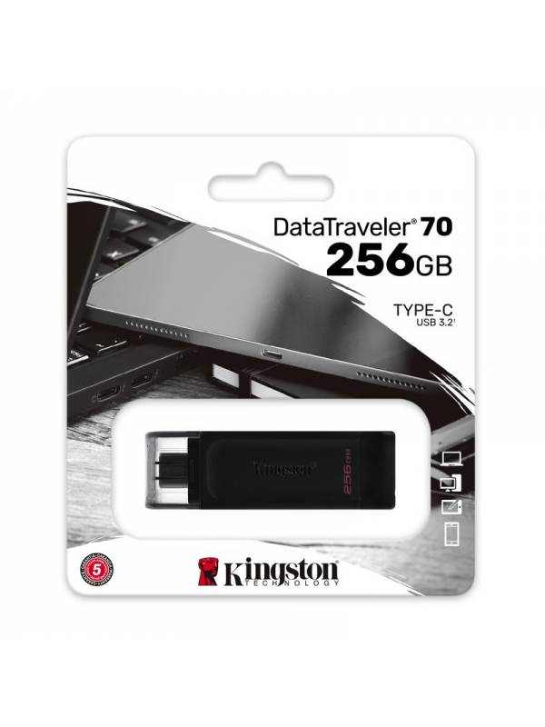 MEMORIA USB 3.2 256GB KINGSTON TYPE C DATATRAVELER 70 NEGRO PN: DT70/256GB EAN: 740617331233